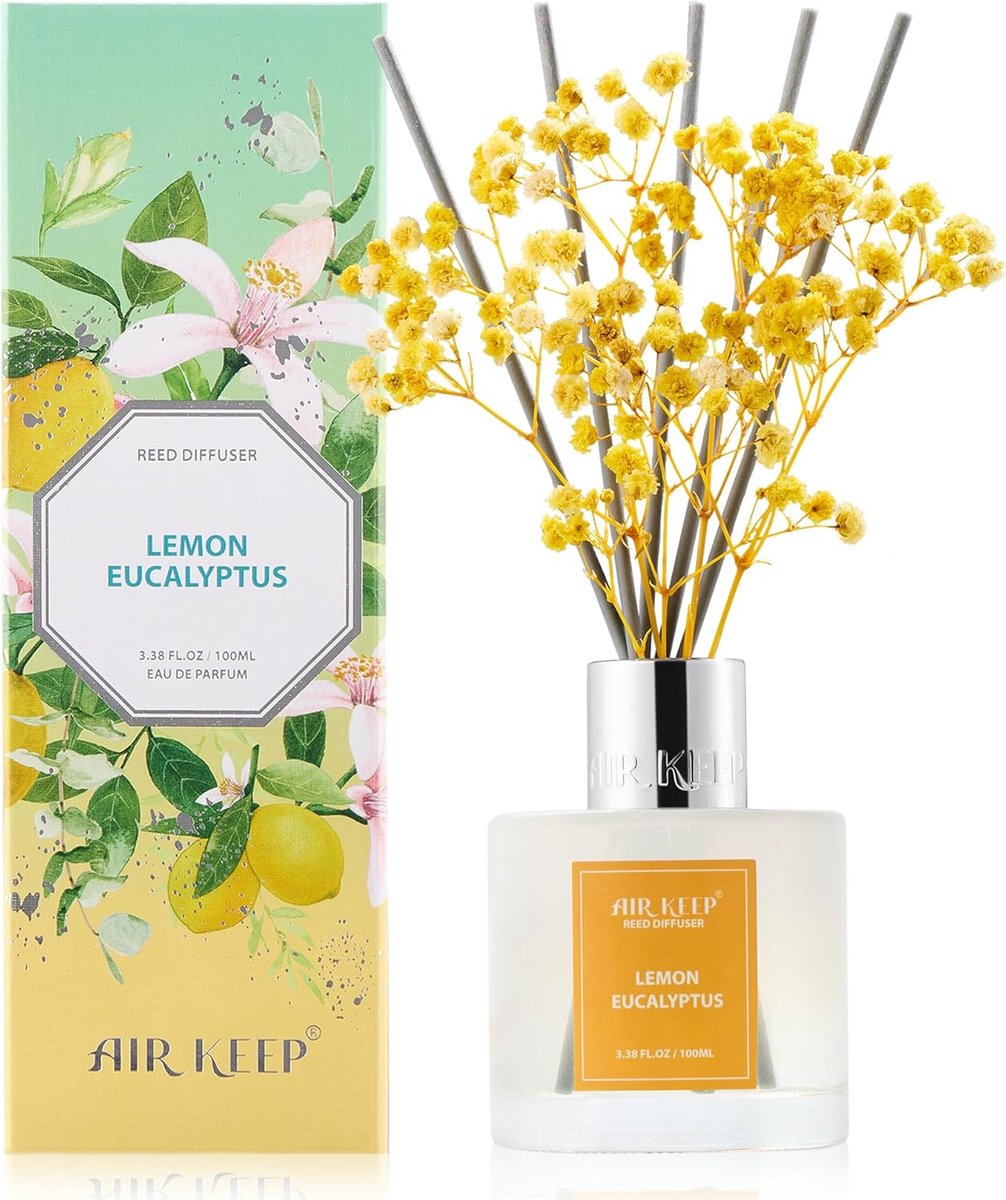 SnelShoppen - Rietdiffuser Luchtverfrisser Lemon Eucalyptus, 100ml met 8 Aromastokjes, Badkamer en Woning Decoratie, Frisse Geur voor Huis, Keuken en