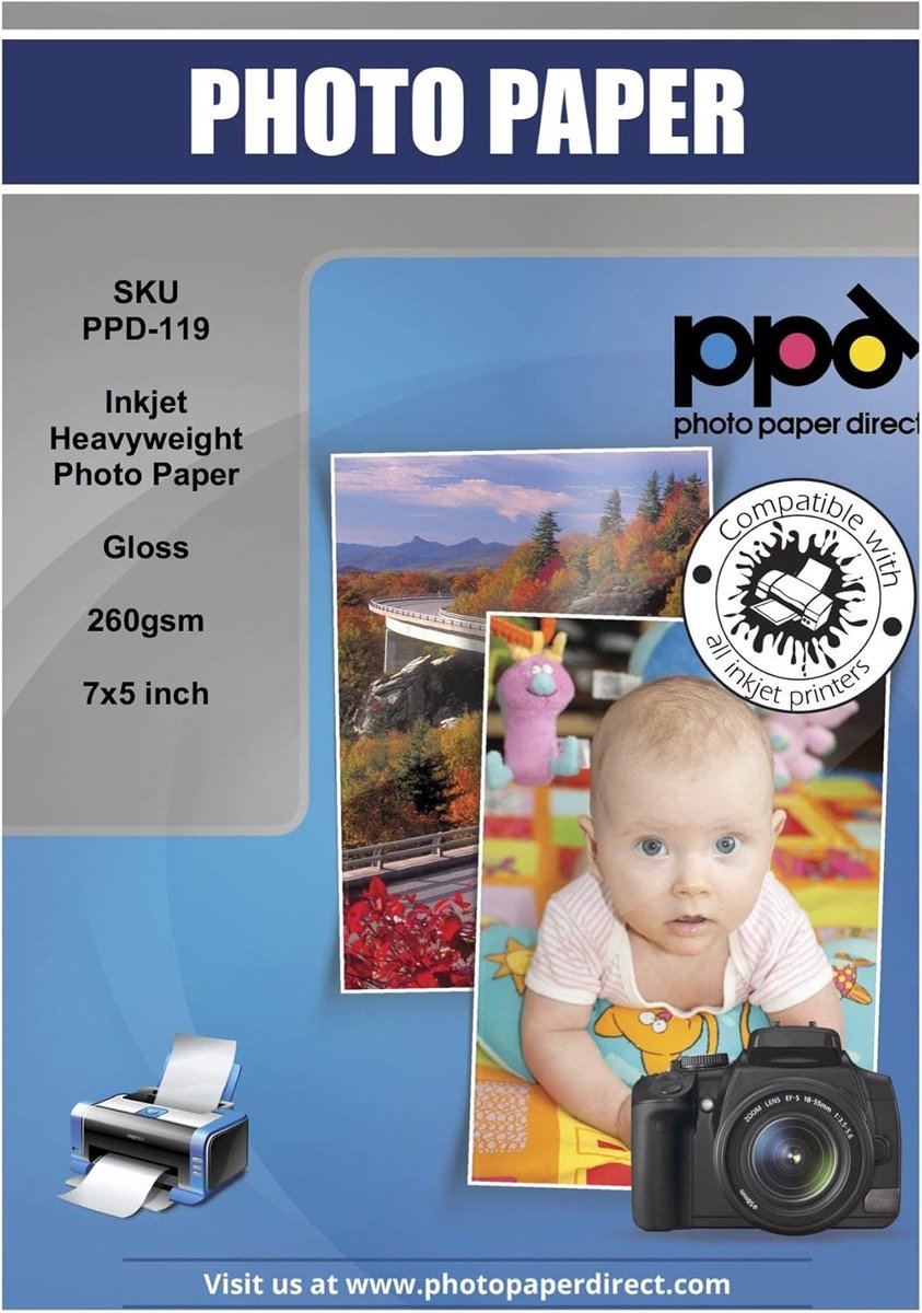SnelShoppen - 100 x Fotokaarten 5x7" (ongeveer 13x18cm) - Hoogglans Inkjet Fotopapier 260 g/m2 - Professionele Kwaliteit, Direct Droog, Watervast voor