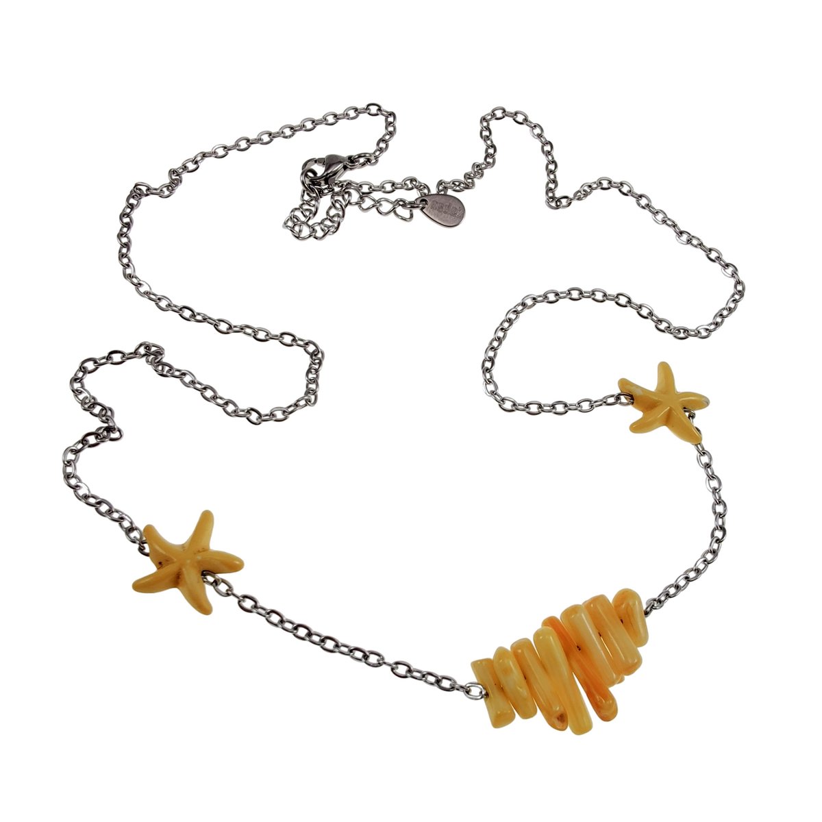 Damesketting met Amber Zeesterrenvorm Hanger, Maritiem Design Ketting van esde2, Roestvrij Staal - Verstelbaar 50-55 cm