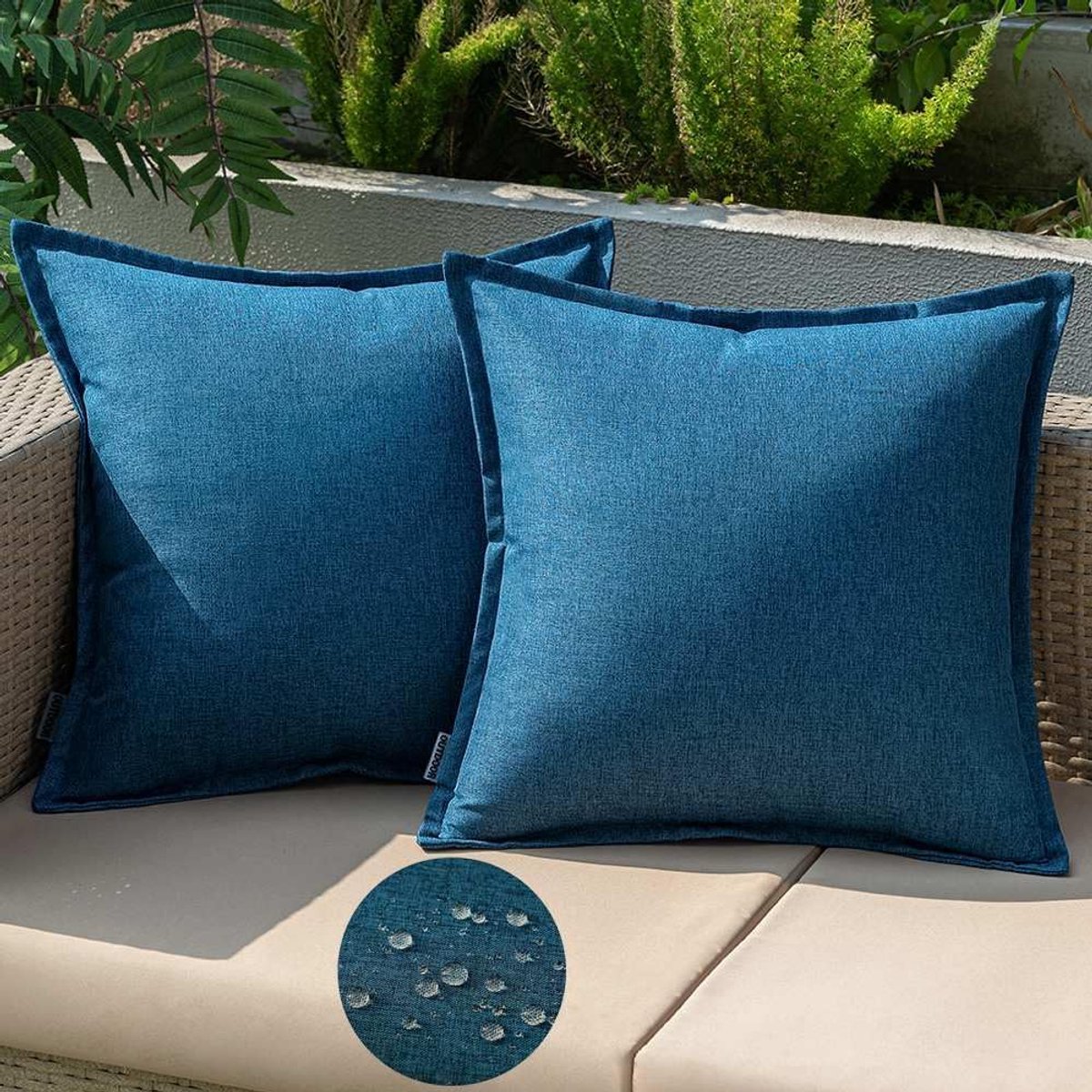 Thijox - EMEMA Outdoor Kussen 40x40 cm, Weerbestendig en Waterdicht Kussensloop Set van 2, Marineblauw Sierkussen voor Tuin, Bank, Woonkamer en Bed