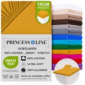 Princess Line Comfortabel Ultra-Soft Splittopper Hoeslaken 180x200 - 100% Katoen Jersey - Hoeslaken voor Elektrisch & Verstelbaar Bed - Rondom Elastiek - Hoekhoogte 15 cm - Bovensplit ca. 90 cm - Okergeel