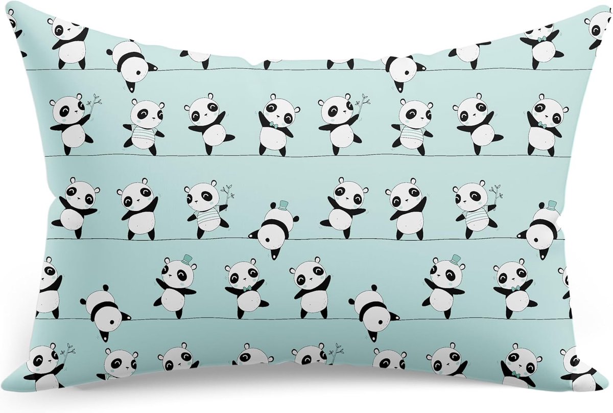 SnelShoppen - Flanellen Kussenhoes 80 x 80 cm, Fluffy Kussenhoes van 100% Katoen, Oeko-Tex, Met Rits, Turquoise Panda, Perfect voor Kinderen, Slaapkam