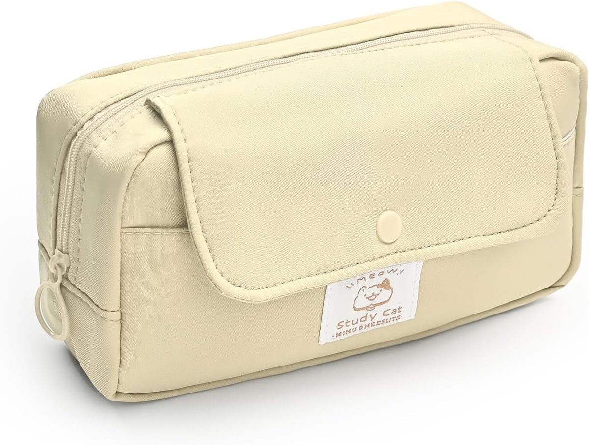 SnelShoppen - Grote Capaciteit Pennenbak, Multifunctionele Make-up Tas, Waterdichte Oxford Katoen Pennenhouder met 3 Compartimenten, Gladde Rits voor