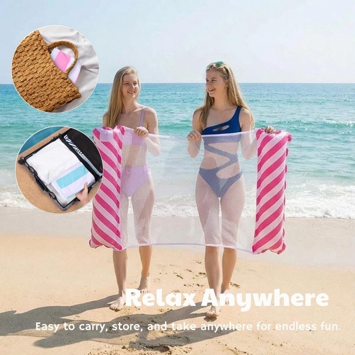 SnelShoppen - Set van 2 Opblaasbare Zwembad Hangmatten voor Volwassenen - 4-in-1 Water Lounge met Ergonomische Nek- en Hoofdondersteuning, Comfortabel