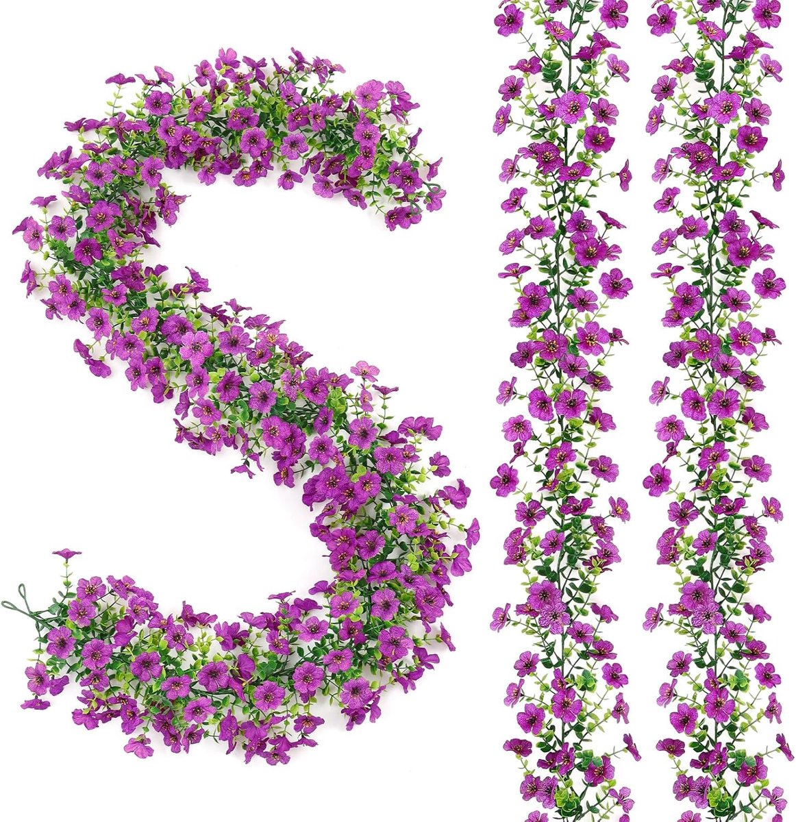 SnelShoppen - Kunstbloemen Slingers 2 Stuks 180cm UV Bestendige Bloemenguirlandes van Zijde voor Trouwen, Feest, Tuin Decoratie in Paars
