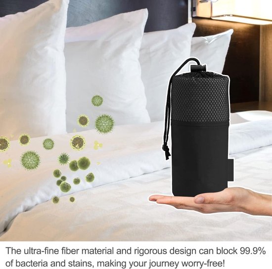 SnelShoppen - Zacht bedlaken met kussensloop, ultralichte reislaken slaapzak voor camping, rugzakreizen, hotelgebruik, grijs, 220x80 cm, nylon, ademen van Snelshoppen — afbeelding 4