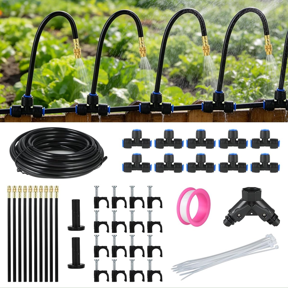 SnelShoppen - Irrigatiesysteem Micro Drip System 32FT - Automatische Druppelset voor Tuin, Balkon en Kas - Flexibele Slang met Snelkoppeling en Vernev