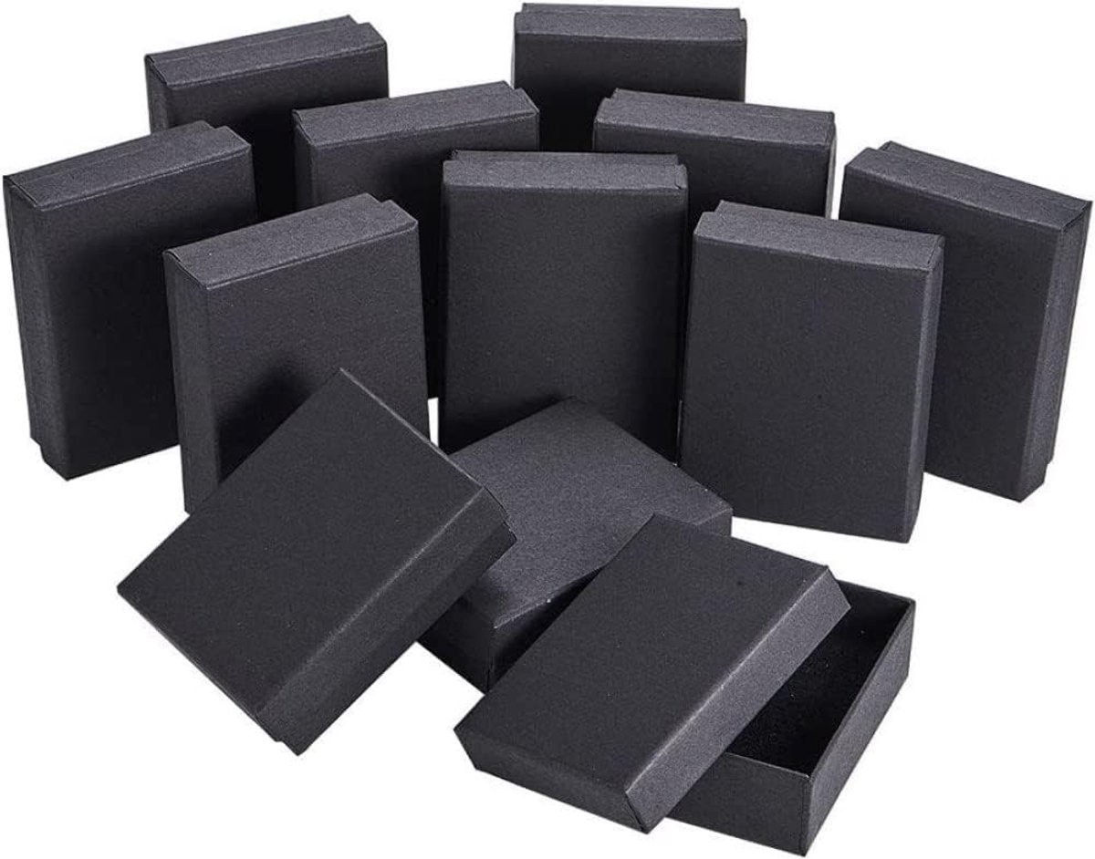 SnelShoppen - Set van 12 Zwarte Kartonnen Sieraden Dozen 9x7x3 cm, Luxe Cadeauverpakking met Foam Inleg voor Oorbellen, Kettingen, Armbanden, Enkelban