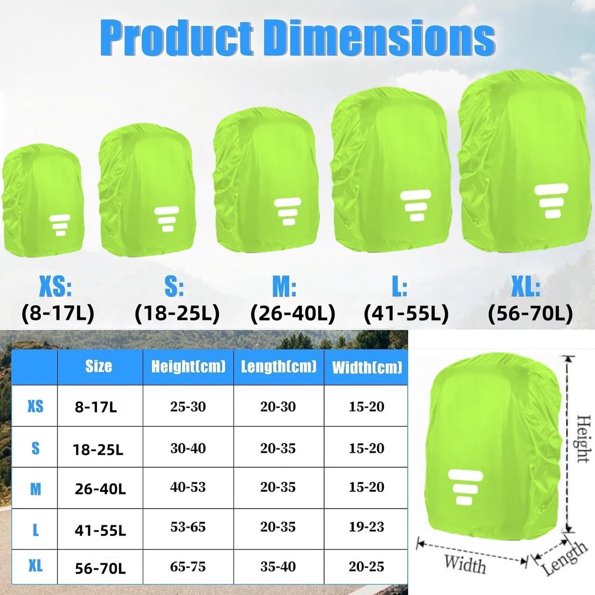 SnelShoppen - Waterproof Backpack Rain Cover met Reflecterende Band (18-70L), Verstelbare Antislip Kruisband, Water- en Sneeuwbestendig voor Camping,