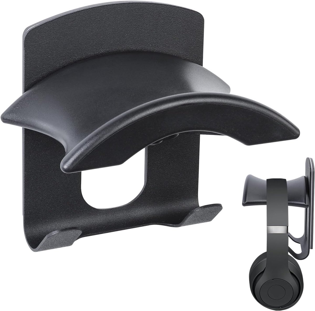 SnelShoppen - Headphone Holder Desk - Wandhouder voor Hoofdtelefoon - Aluminium - Zwart - Eenvoudige Installatie zonder Gereedschap - Voor Bureau en W