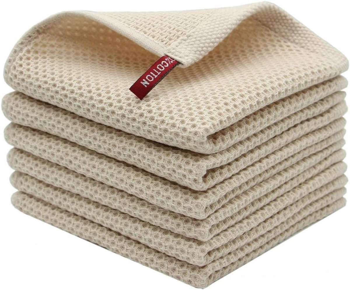 Thijox - Set van 6 Katoenen Vaatdoeken, Poetsdoeken, Keukenhanddoeken, Wasbare Doeken, 33x33 cm, Beige, Perfect voor Huishouden en Keuken