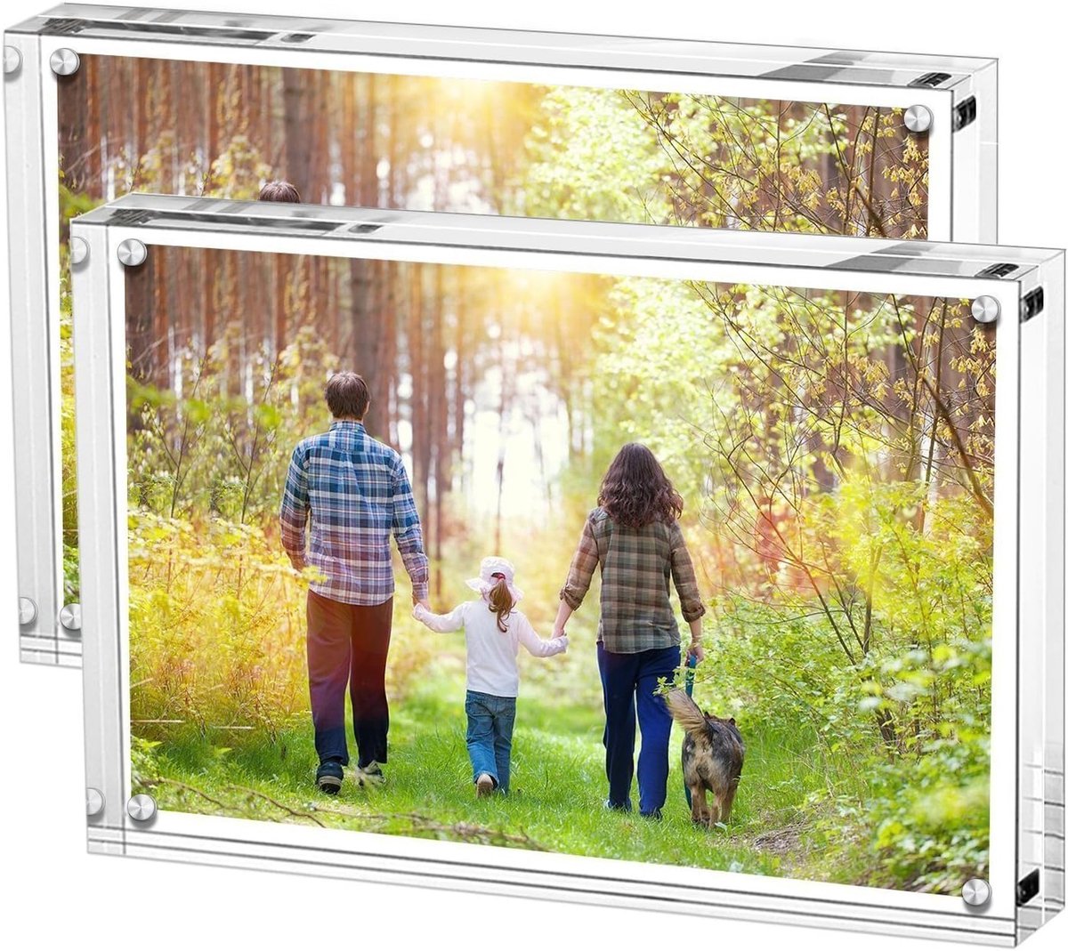 SnelShoppen - Set van 2 Acryl Fotolijsten 15 x 20 cm - Dubbelzijdige Frameless Fotolijst - Duidelijk voor Desk, Thuis of Kantoor