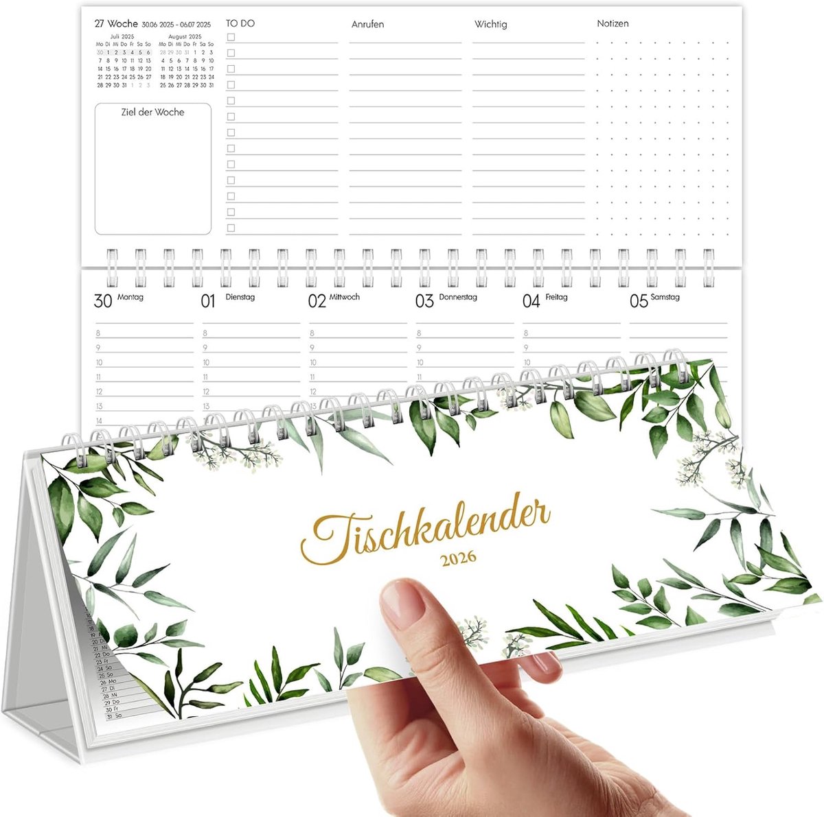 SnelShoppen - Table Calendar 2026 - Staande Kalender van Juli 2025 tot December 2026 - 1 Week 2 Pagina's - Efficiënte Planning - 29.7 x 11.7 cm - Groe