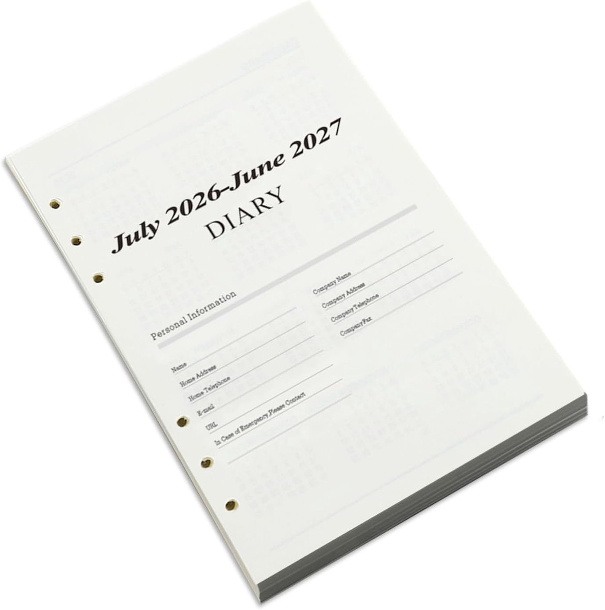 SnelShoppen - A5 2026 Kalender Navulling met 6 Ringen, Herbruikbare Planningspagina's, Dagelijkse Planner, Maandoverzicht, Contacten, 180 Dikke Beige