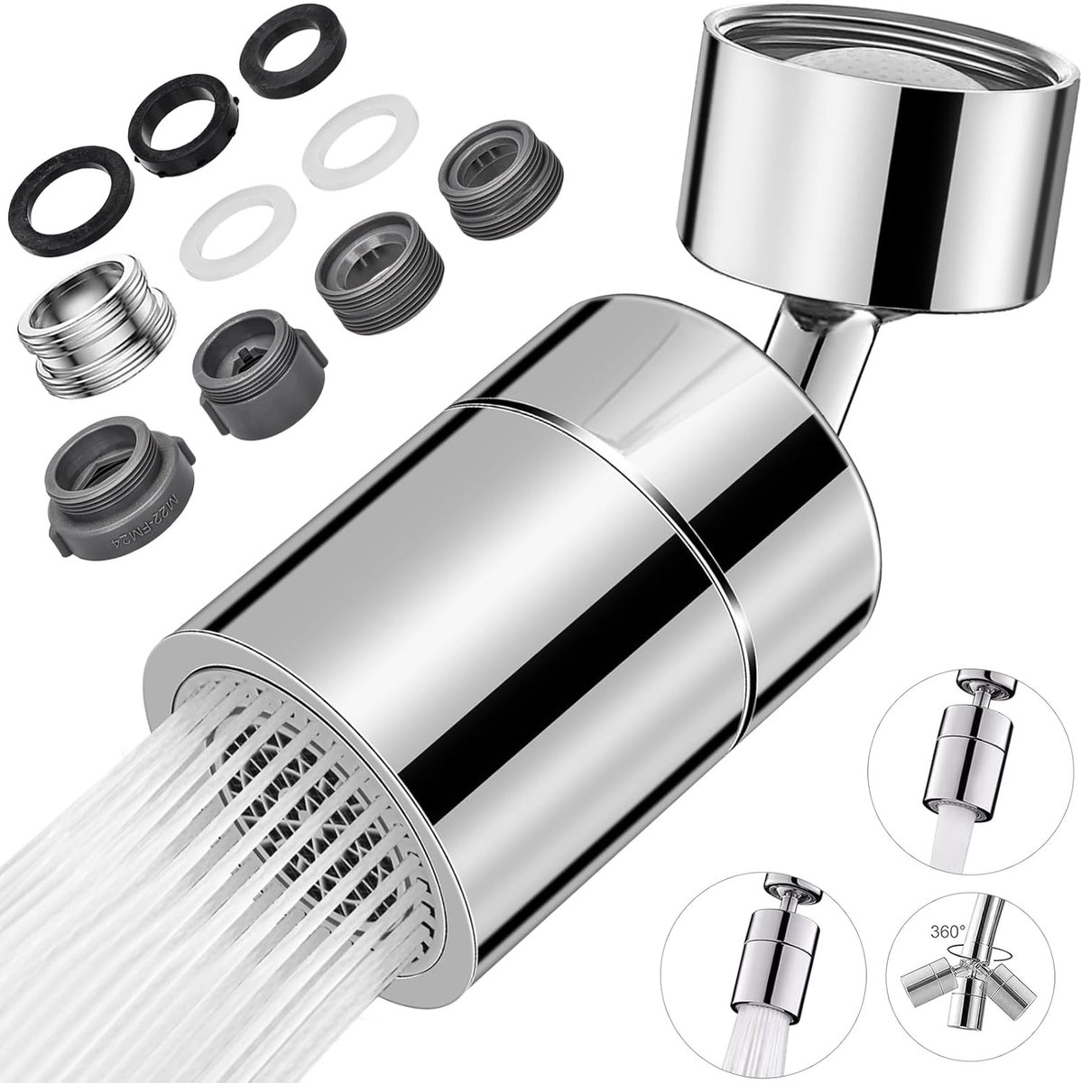 SnelShoppen - Brass Jet Regulator 360° Draaiende Waterkraan Filter Aerator 2 Spray Modi M22/M24 Draad Keuken