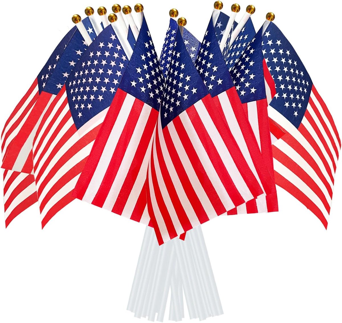 SnelShoppen - Handheld Amerikaanse Vlaggen op Stokken voor 4e Juli Versieringen, 100 Stuks Kleine Vlaggen 14x21cm met 30cm Witte Steel voor Wereldbeke