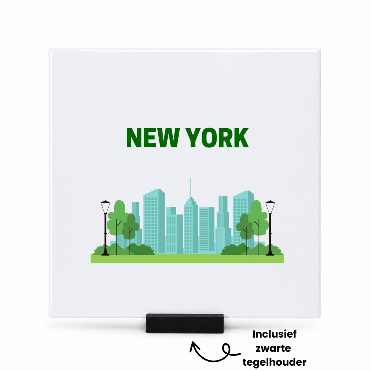 Hacebo New York stad tegeltje met tegelhouder - New york - mensen die naar New York zijn geweest of gaan - tegeltjes met tekst - New York liefhebbers - souvenir - verjaardagscadeau - cadeau - kado - geschenk - verjaardag - spreuktegels - 15x15 CM Wit