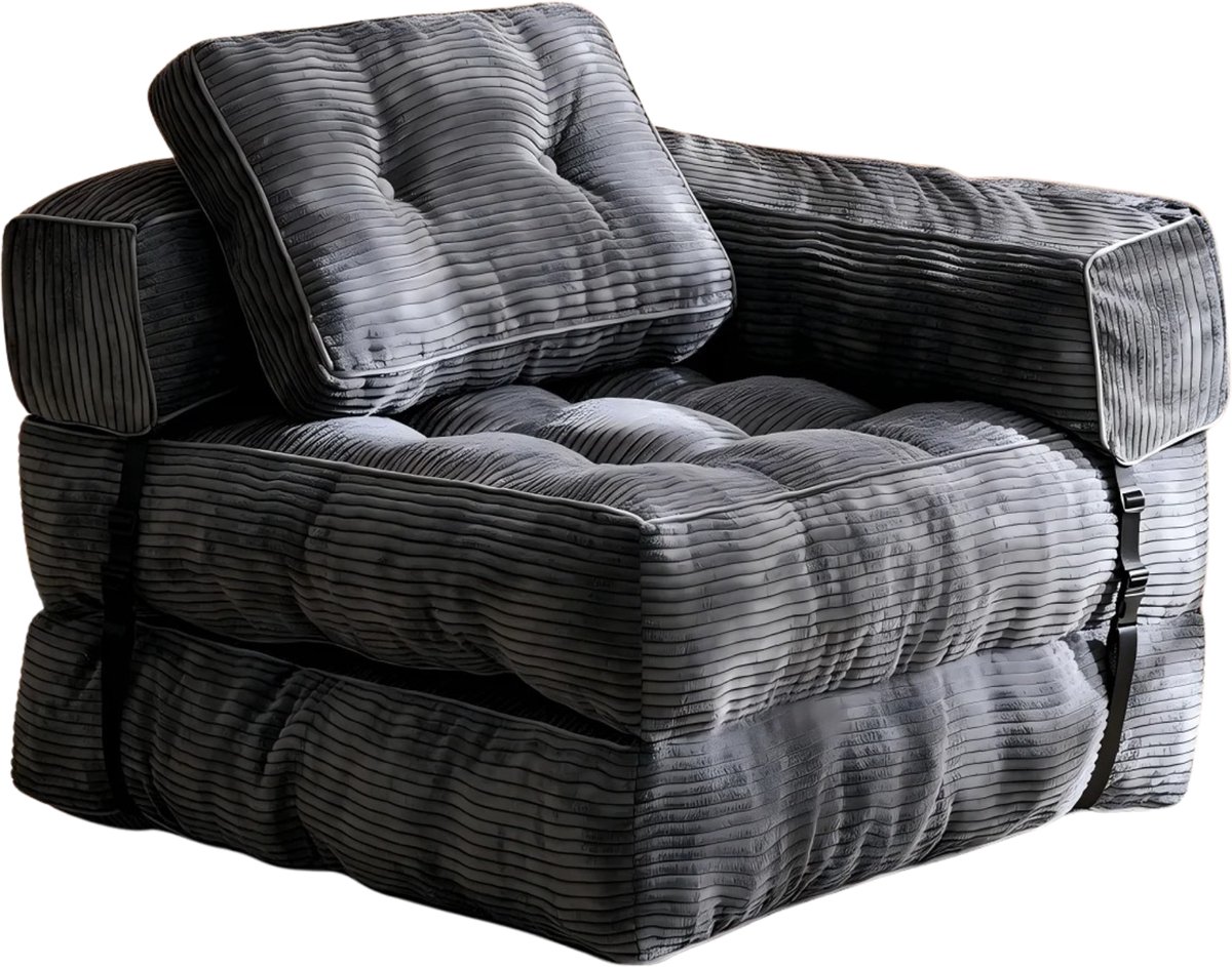 Stervia Multifunctionele Loungestoel - Ligbed - Fauteuil - Inclusief Kussen - Zachte Meubelstof - Donkergrijs - 170 × 85 × 22 cm