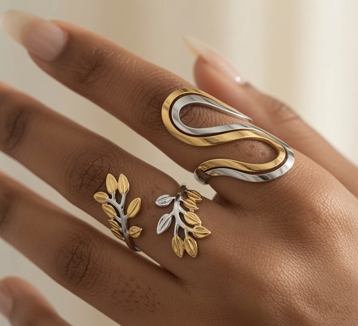 Goud & Zilverkleurige Elegante Combi Ringen Set - No-Fade - 316L RVS - Waterproof