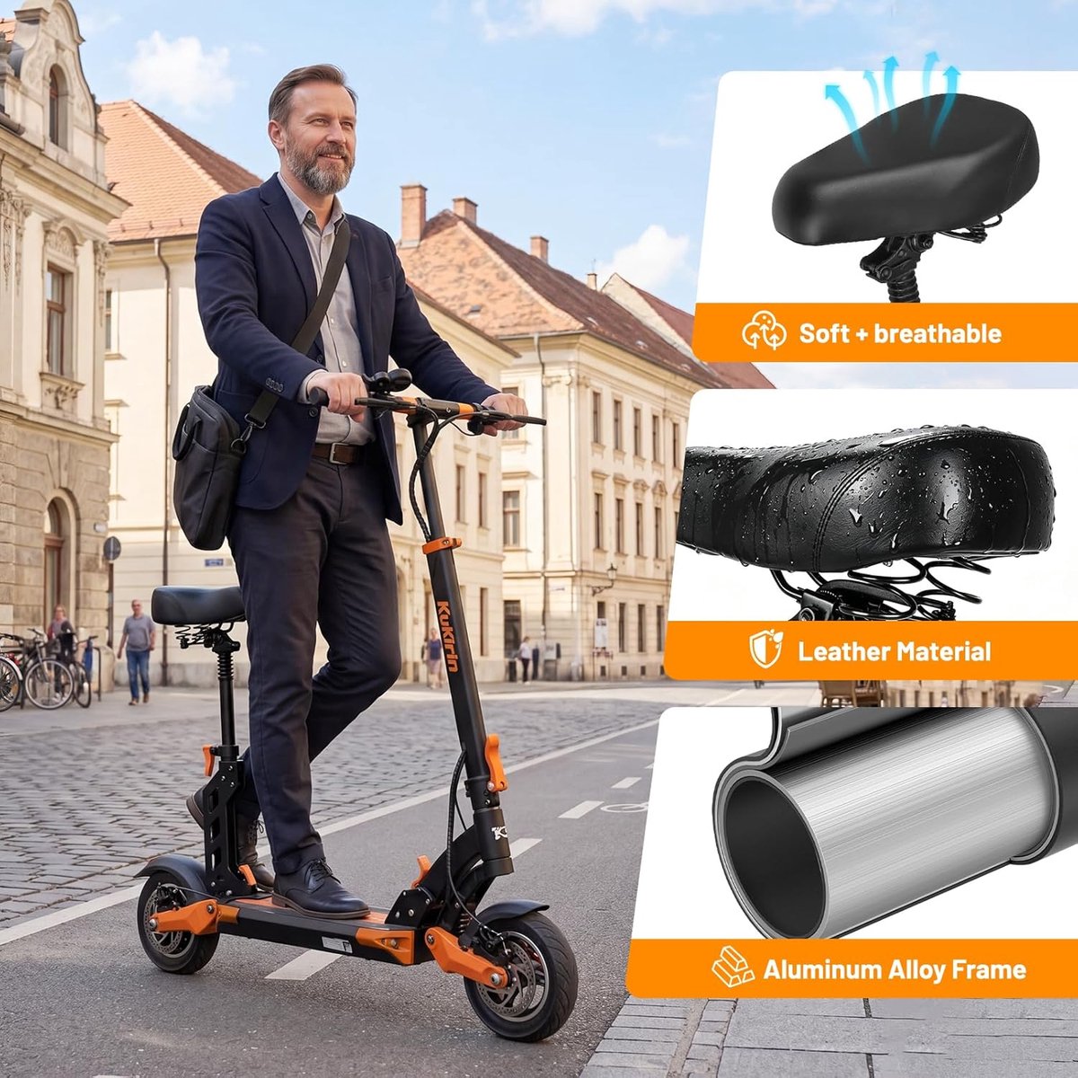 SnelShoppen - Elektrische Step Opvouwbaar Hoogte Verstelbaar Schokabsorberend Zadel Geschikt voor Lange Afstanden - Kukirin G2 Pro DB
