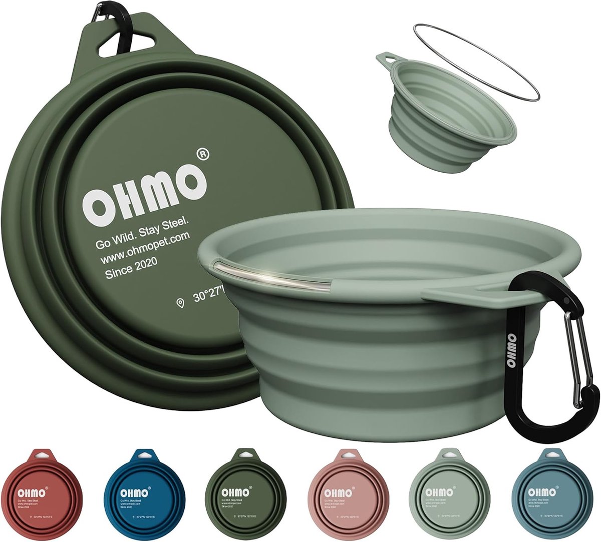 SnelShoppen - Vouwbare Honden- en Kattenvoerbakken, 350 ml, Premium Siliconen met RVS Rand, Set van 2, Robuuste Reisvoederbakken voor Buiten, Camping