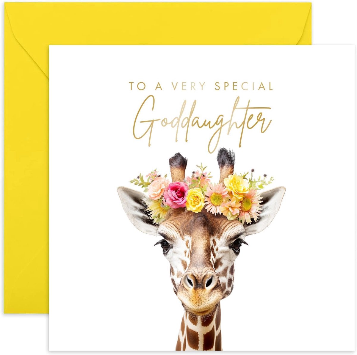 SnelShoppen - Schattige verjaardagskaart voor Goddochter - Giraffe met bloemen - Leuke felicitatiekaart voor haar - Unieke kaart voor speciale gelegen