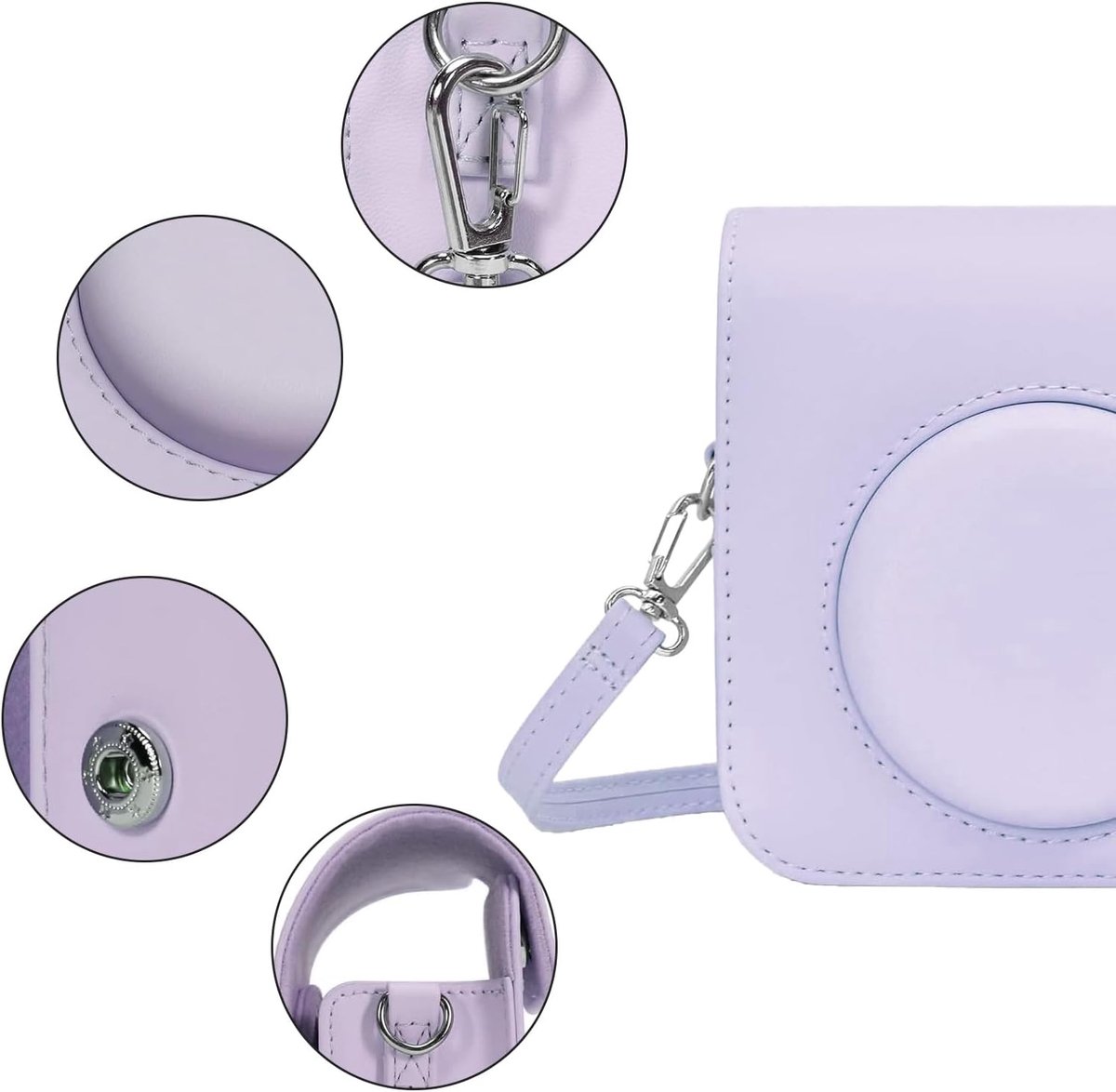 SnelShoppen - Faux Leather Travel Bag voor Instax Mini 12/11/9/8 Camera met Schouderband en Extra Vak - Paars, Duurzaam PU Leer, Ideaal voor Feestjes