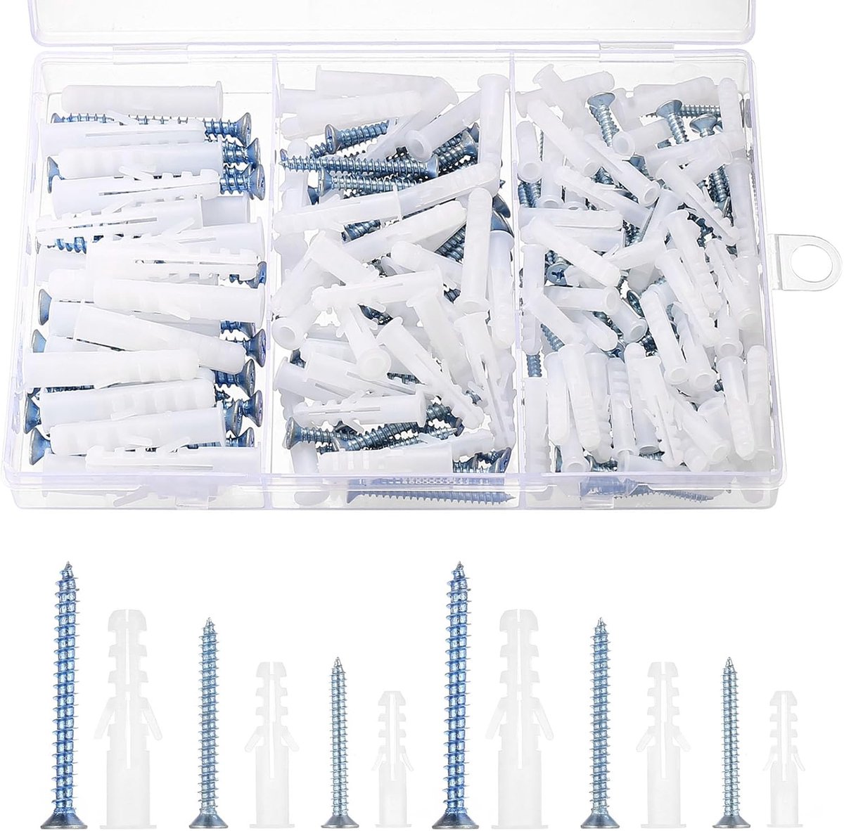 SnelShoppen - 230pcs Dowel en Schroeven Set, Schroeven Plugs Set, Gipsplaat Plugs, Zelfborende Betonschroeven met Plugs Set voor Betonnen Muren en Met