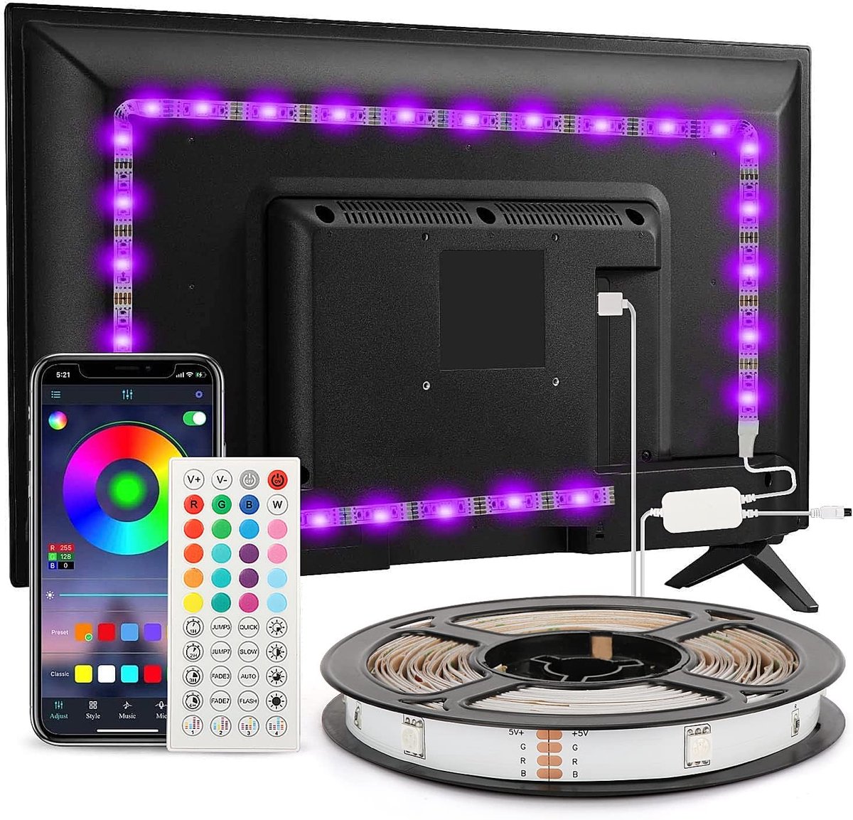 LED TV Strip 3m RGB Verlichting voor TV en PC - Afstandsbediening en App Controle
