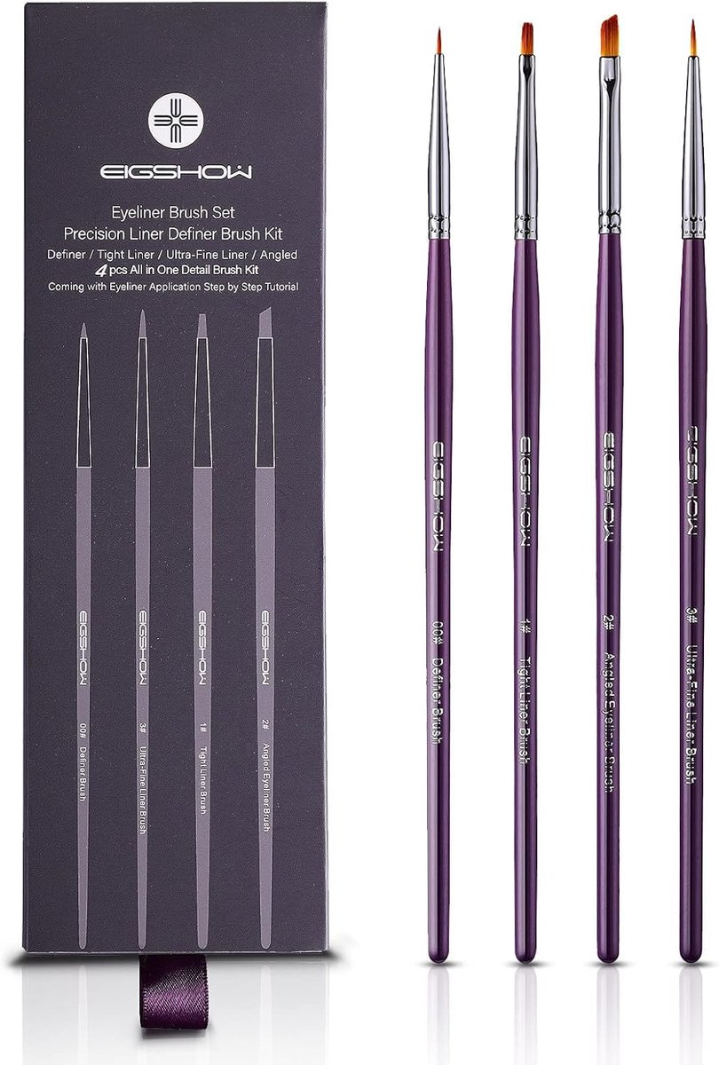 SnelShoppen - Eyeliner Makeup Brush Set van 4 - Precisie Oogschaduw Borstels voor Eyeliner, Wenkbrauw, Lichaams- en Gezichtsverf - Handgemaakt, Perfec