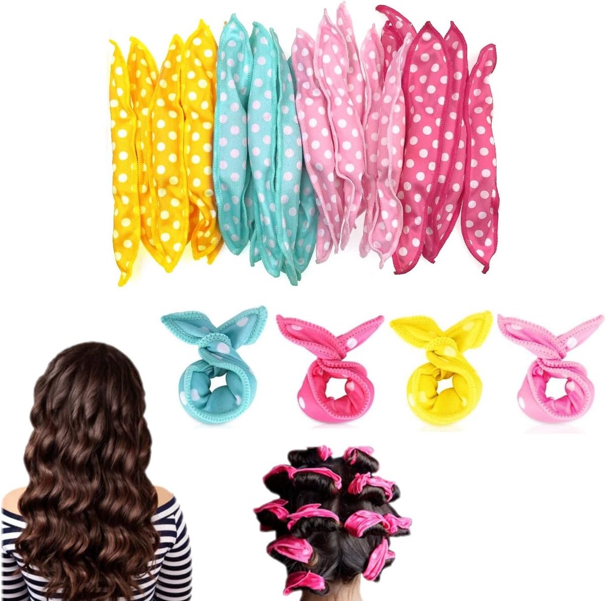 SnelShoppen - 24x Haar Krullers Zonder Hitte - Foam Haarrollers voor Lang en Medium Haar - Zachte Spons Krulspelden voor Slaap - Haarstylingshulpmidde