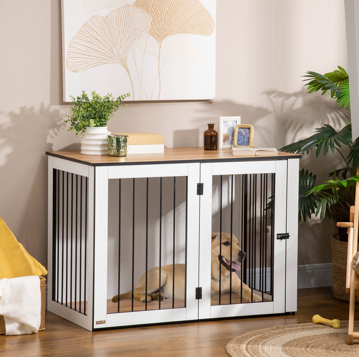 MODENUIT Hondenkooi – 106 x 60 x 76 cm – Hout en Staal – Eikenkleur – 2 Deuren met Vergrendeling