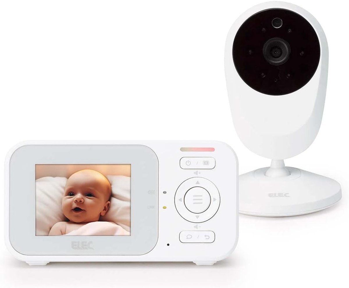 SnelShoppen - Baby monitor met camera en 2.4-inch kleurenbeeldscherm - Nachtzicht, Intercomfunctie, Handmatig draaibare camera, Wit