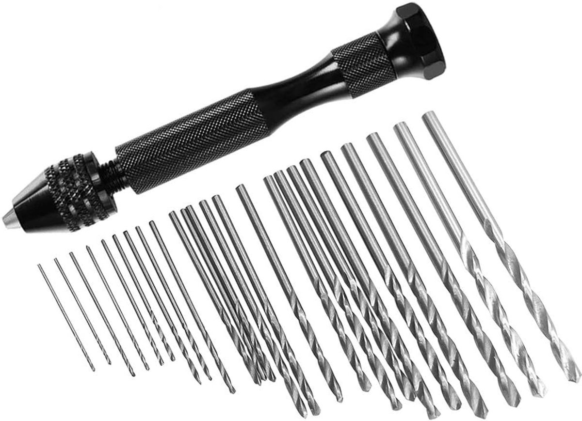 SnelShoppen - 25pcs Pin Vise Hand Drills Set met 24pcs Micro Mini Twist Boorbits (0.6-3mm) voor Hout, Sieraden en Plastic - HSS Boormateriaal, Alumini