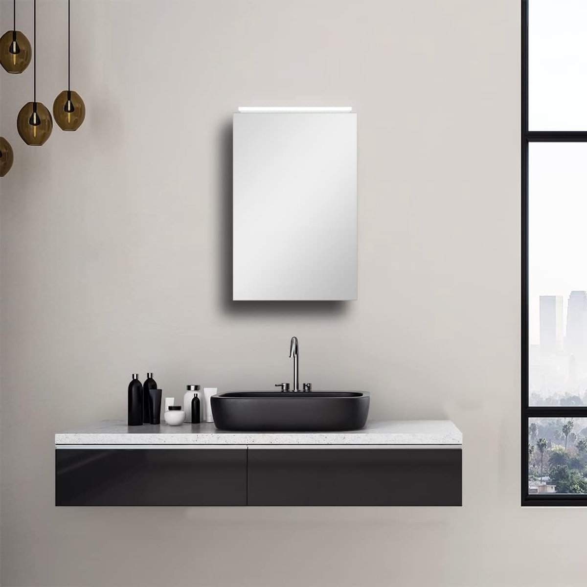 SnelShoppen - Talos Mirage LED Spiegelkast - Aluminium 40x60 cm - Energiezuinige Verlichting 4200K - Modern Design met 2 Glazen Planken