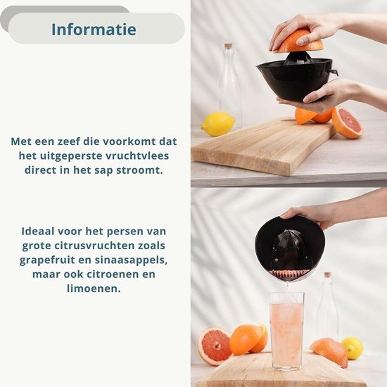 SnelShoppen - Handmatige Citruspers voor Grote Vruchten - Grapefruits, Sinaasappels, Zwarte Pers met Gootsteen en Zeef - Keukenaccessoire voor Vers Sa van Snelshoppen — afbeelding 5