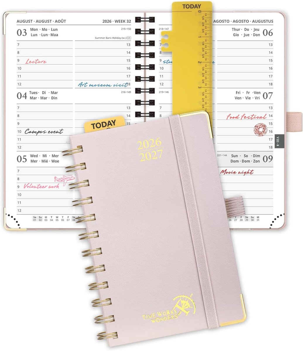 SnelShoppen - Pocket Agenda 2026-2027 A6 Weekplanner - Lichtroze - Spiraalbinding - 17 Maanden - 80 GSM Papier - Handige Schoolplanner voor Studenten