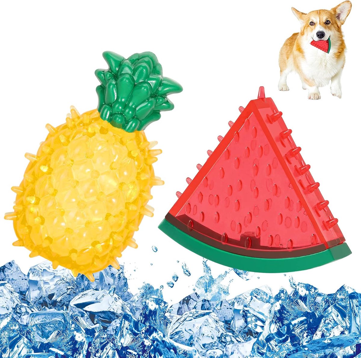 SnelShoppen - Pawaboo Pet Teether Cooling Chew Toy - Bevriesbare Bijtspeelgoed voor Puppy - Watermeloen en Ananas Vorm - Interactief Speelgoed voor Zo