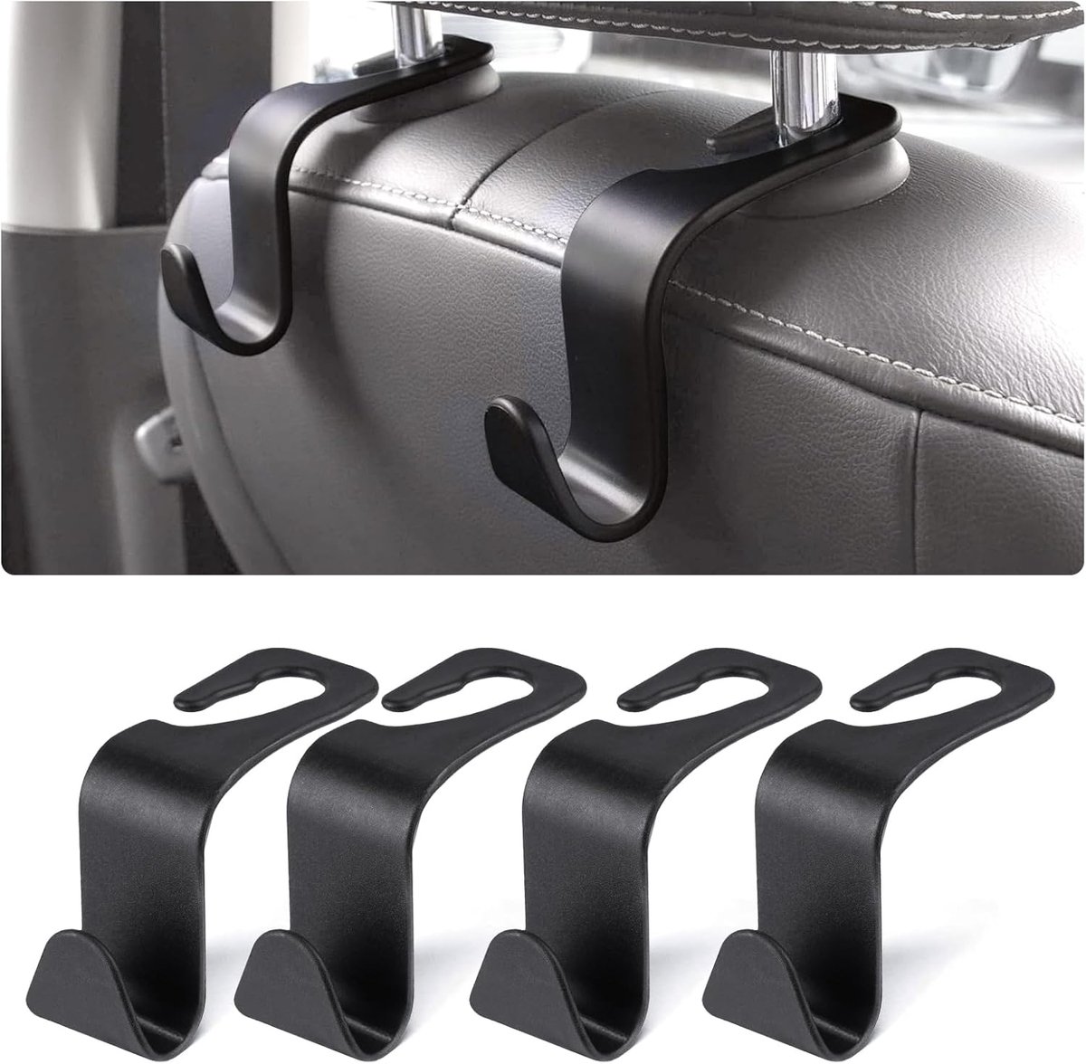 SnelShoppen - Car Hooks 4-pack - Multifunctionele Auto Hoofdkussen Hangers - Zware Duurzame Opslag Haken voor Achterbank - Handtas, Boeken, Babyspulle