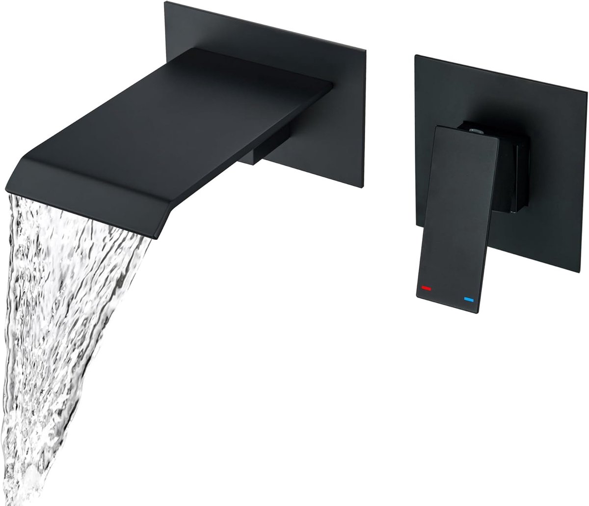 SnelShoppen - Water Tap Wandmontage Zwart Waterval Badkraan Fixture Ingebouwd Enkelhandig 2 Gat Badkamer Kraan