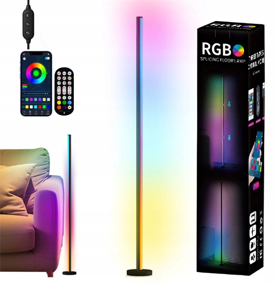 120 cm Moderne Vloerlamp - RGB LED Hoeklamp - 30 miljoen kleuren - APP + afstandsbediening