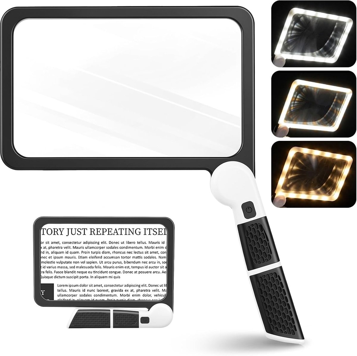 SnelShoppen - Grote Loep met Licht, 5x Opvouwbare Handloep met 48 LEDs en 3 Dimmodes, Ideaal voor Lezen, Ouderen, Gezichtsstoornissen, Kranten, Handwe
