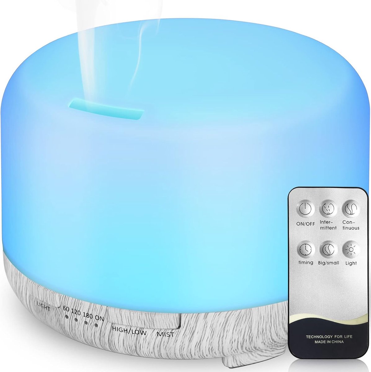 SnelShoppen - Aroma Diffuser 450ml - Ultrasonic Luchtbevochtiger met Timer en LED Verlichting - 7 Kleuren voor Ontspanning, Yoga, Spa en Slaap - Wit
