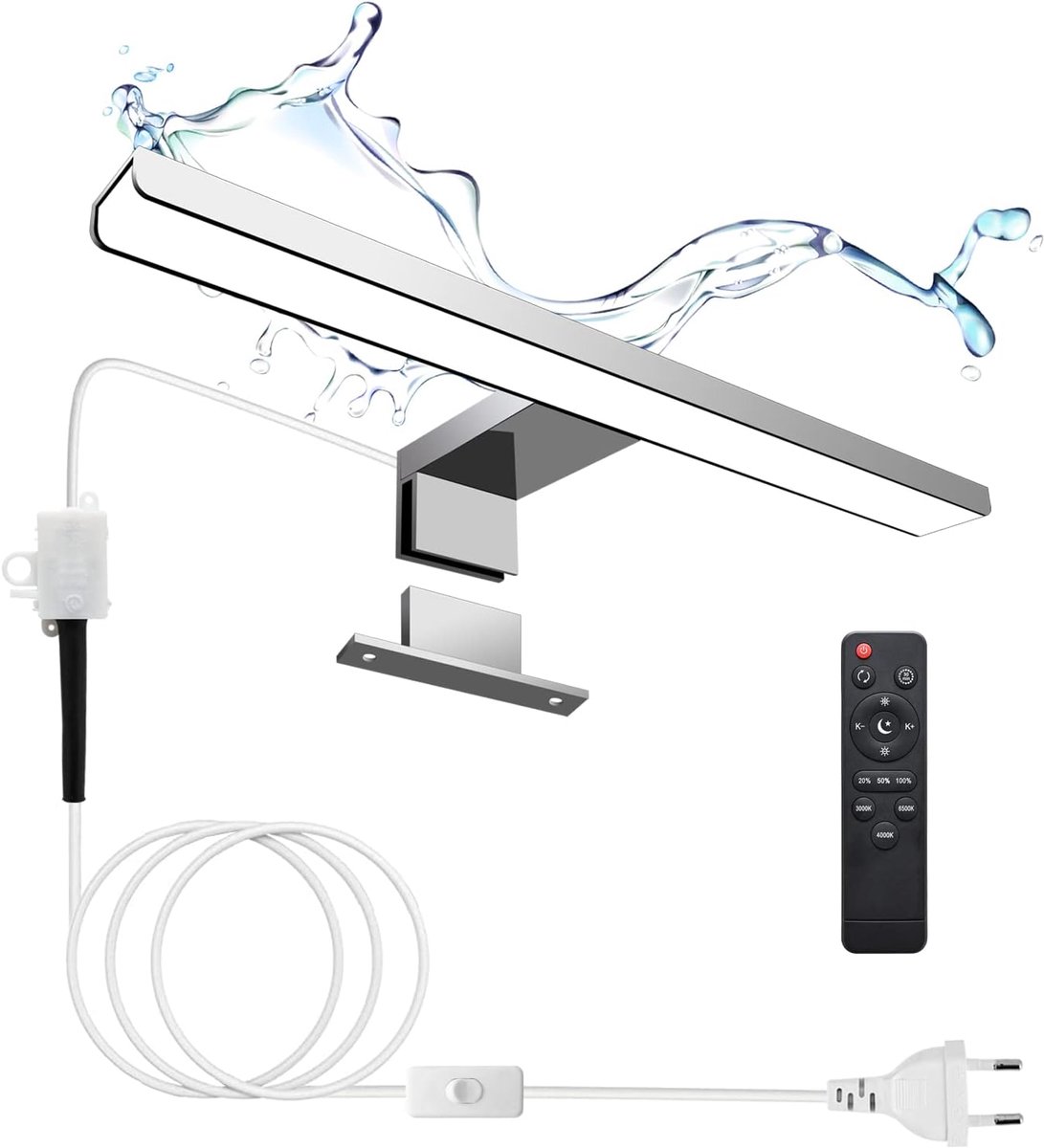 SnelShoppen - Dimbare LED Badkamerspiegel Verlichting 10 W 300 mm 650 Lumen Waterdichte Licht met Afstandsbediening voor Make-up en Badkamer Aluminium
