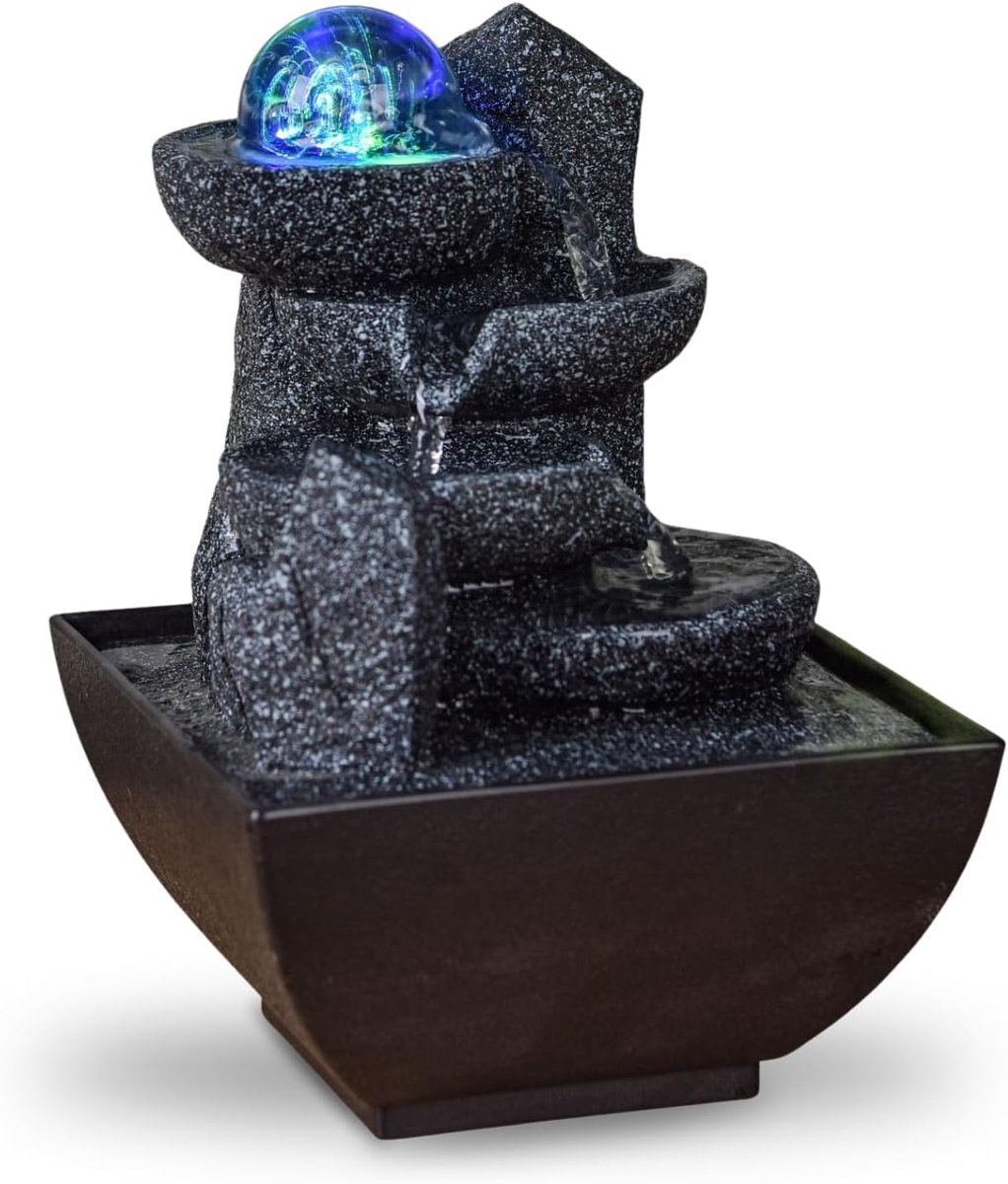 SnelShoppen - Closed Circuit Tafel Fontein Binnen Zen Waterval met LED Licht - Decoratie voor Woonkamer, Slaapkamer, Kantoor - 18 cm Hoog - Relaxatie