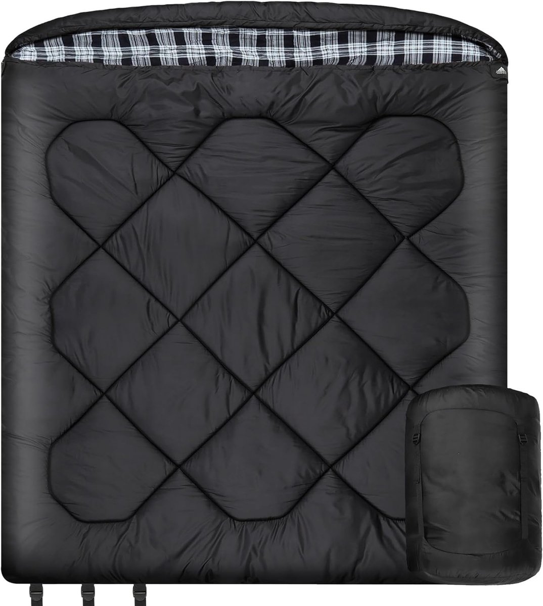 SnelShoppen - Winter 0 graden dubbele slaapzak, brede queensize 2-persoons slaapzak met 100% katoenen flanellen voering, warm en waterdicht voor kampe