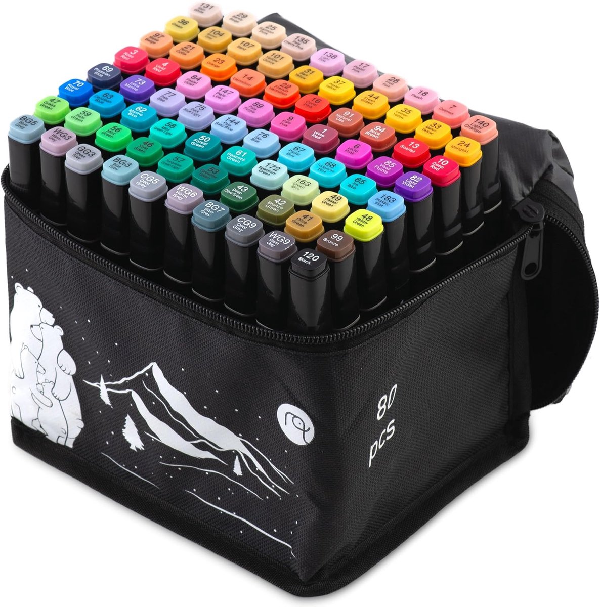 SnelShoppen - Alcohol Marker Pens Set van 80, Dubbelzijdig, Waterdicht, 2mm en 7mm Tips, Perfect voor Creatief Tekenen, Kleur en Schaduw, Ideaal voor
