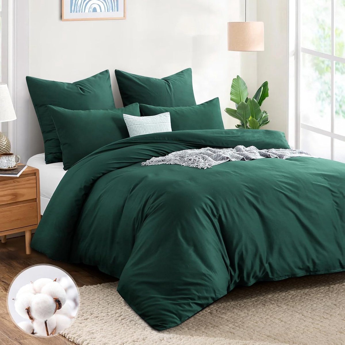 SnelShoppen - Luxe Bedlinnen Set 220 x 240 cm - Donkergroen Katoen - 3-delige Duvet Cover met 2 Kussenslopen 80 x 80 cm - Ademend en Oeko-Tex Gecertif