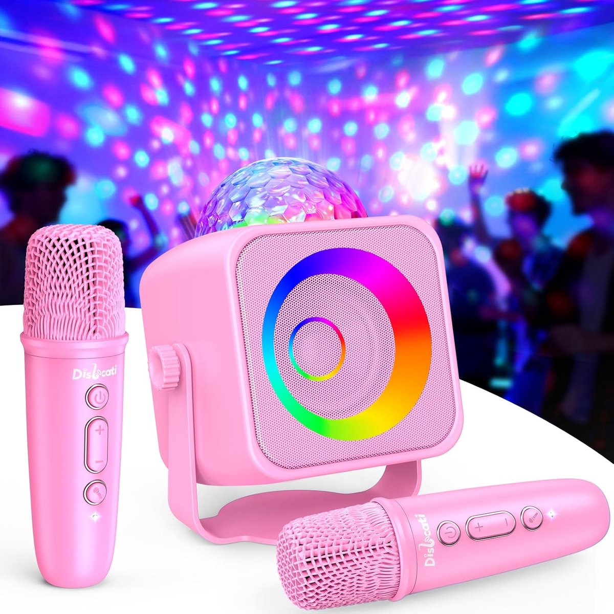 SnelShoppen - LED Disco Karaoke Machine voor Kinderen, Inclusief 2 Bluetooth Microfoons, Ideaal voor Feesten, 3-15 Jaar, Hoogwaardige Geluidskwaliteit