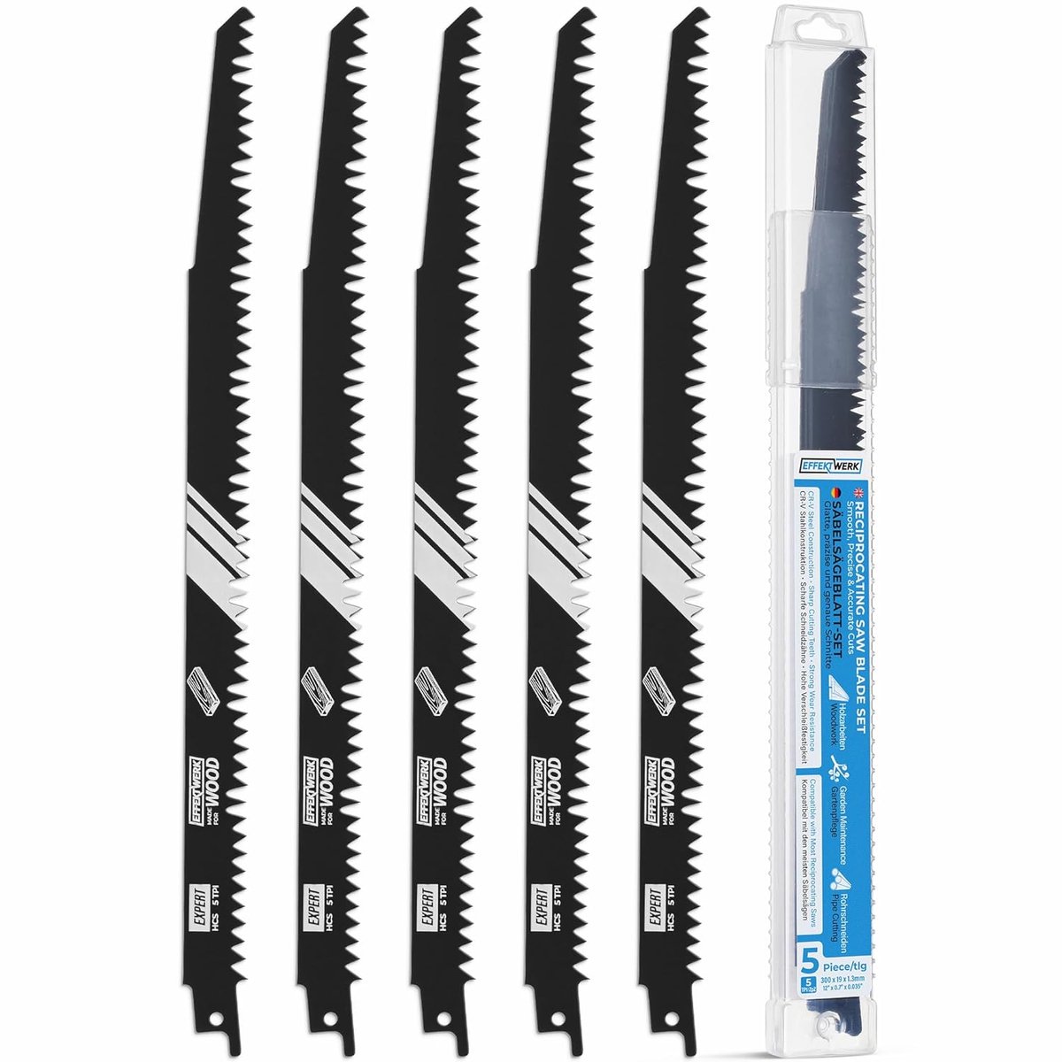 SnelShoppen - Sabre Saw Blades voor Hout en Plastic - 5 Stuks - 12" / 300mm HCS Staal - 6 TPI Zaagbladen voor Nauwkeurig en Efficiënt Zagen